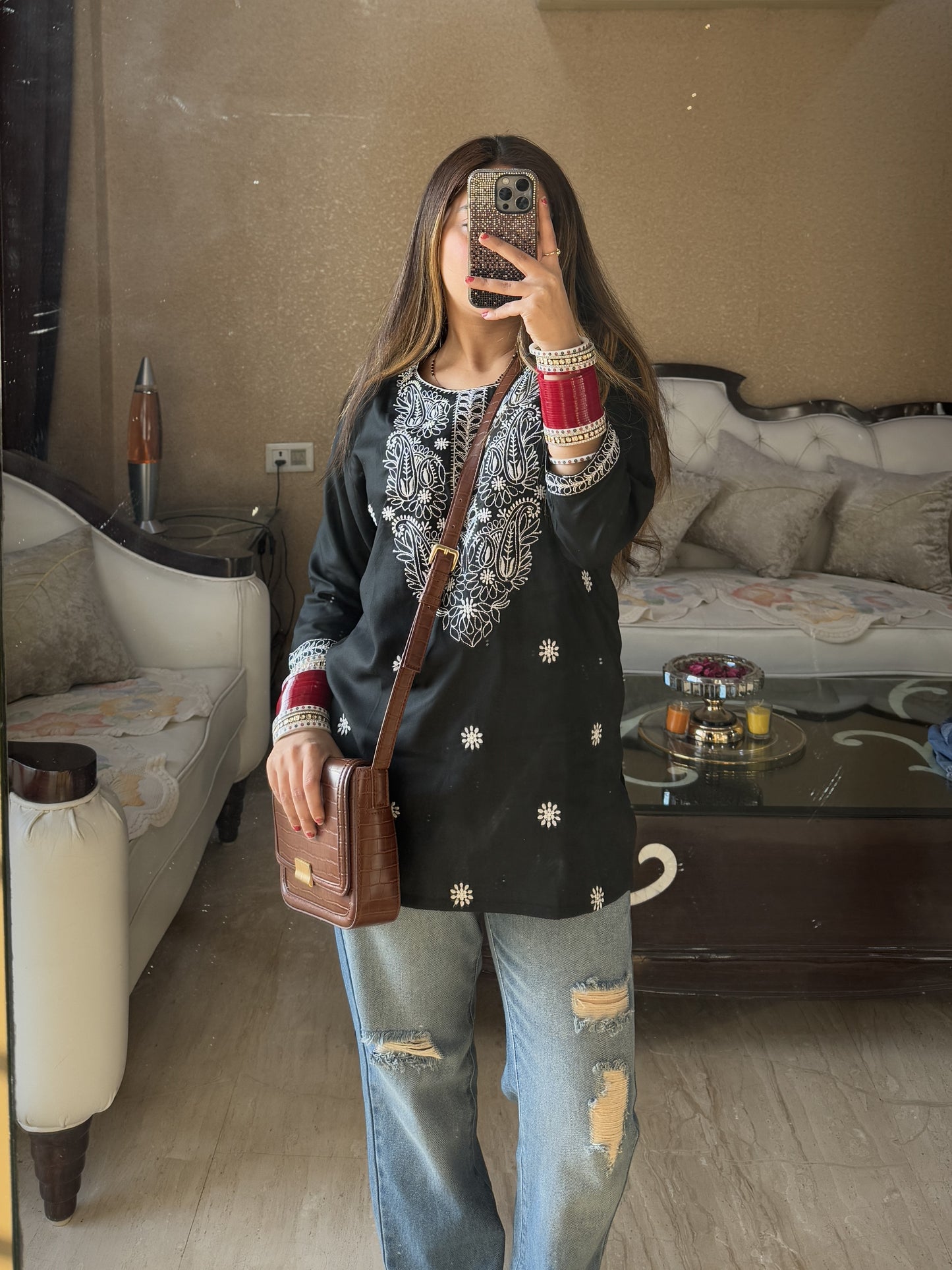 Black Blossom Chikankari Kurti (Women)