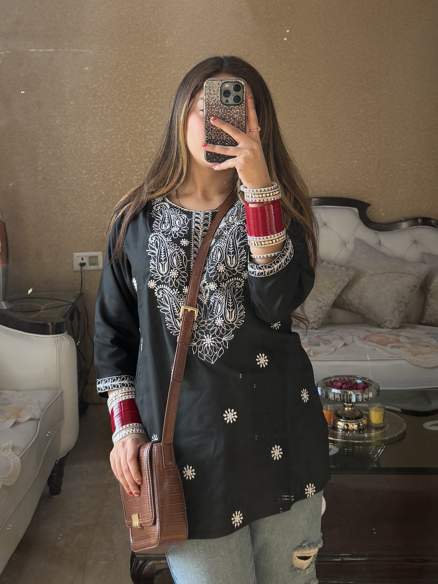 Black Blossom Chikankari Kurti (Women)