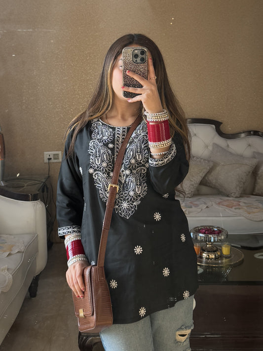 Black Blossom Chikankari Kurti (Women)