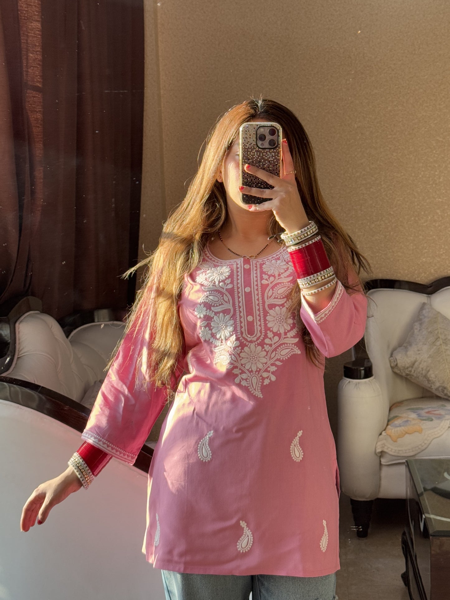 Petal Pink Chikankari Kurti (Women)