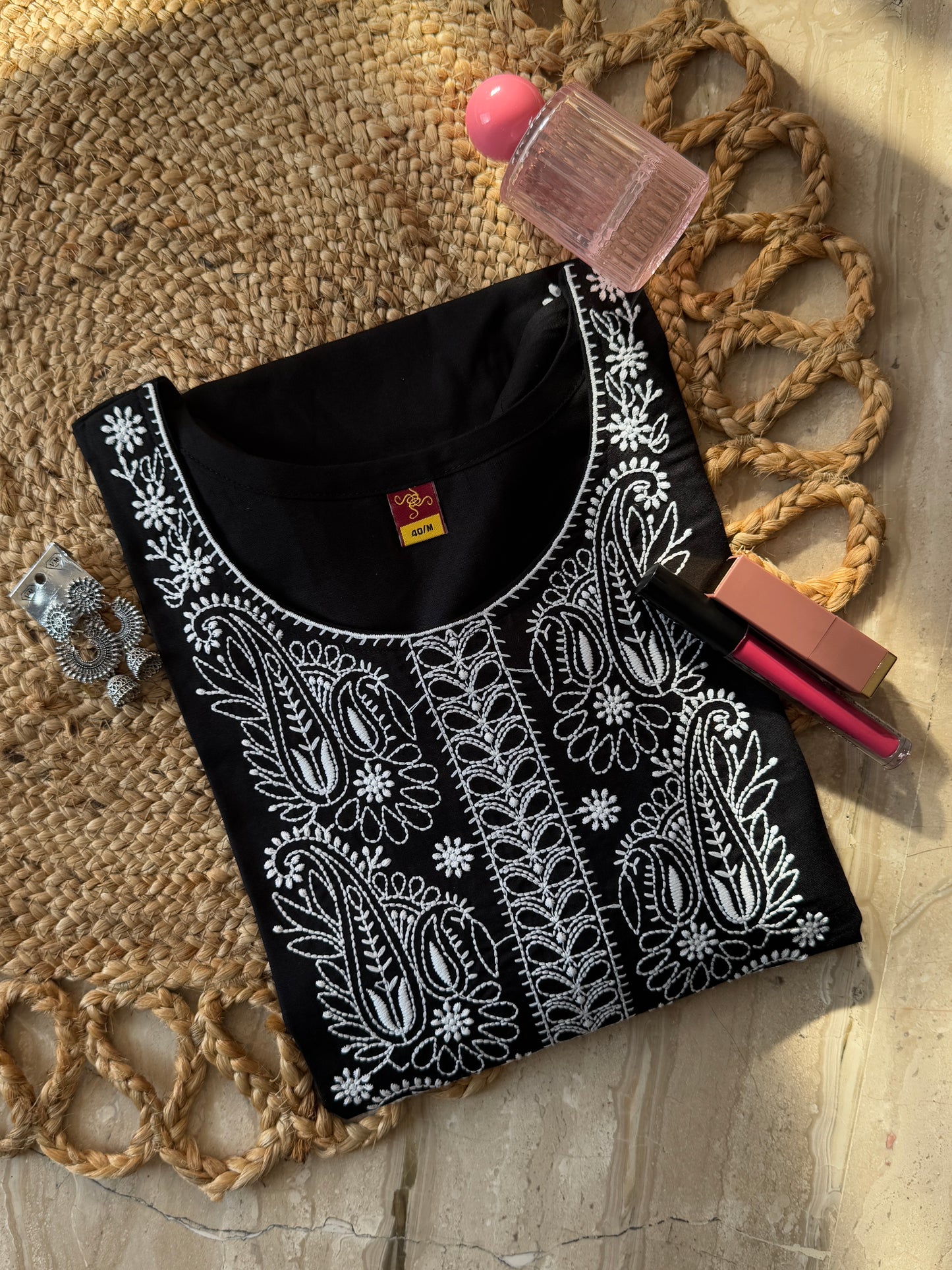 Black Blossom Chikankari Kurti (Women)