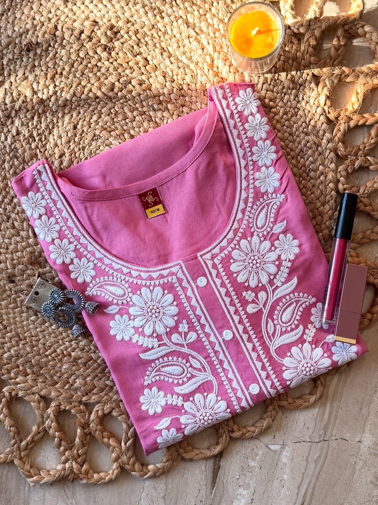 Petal Pink Chikankari Kurti (Women)