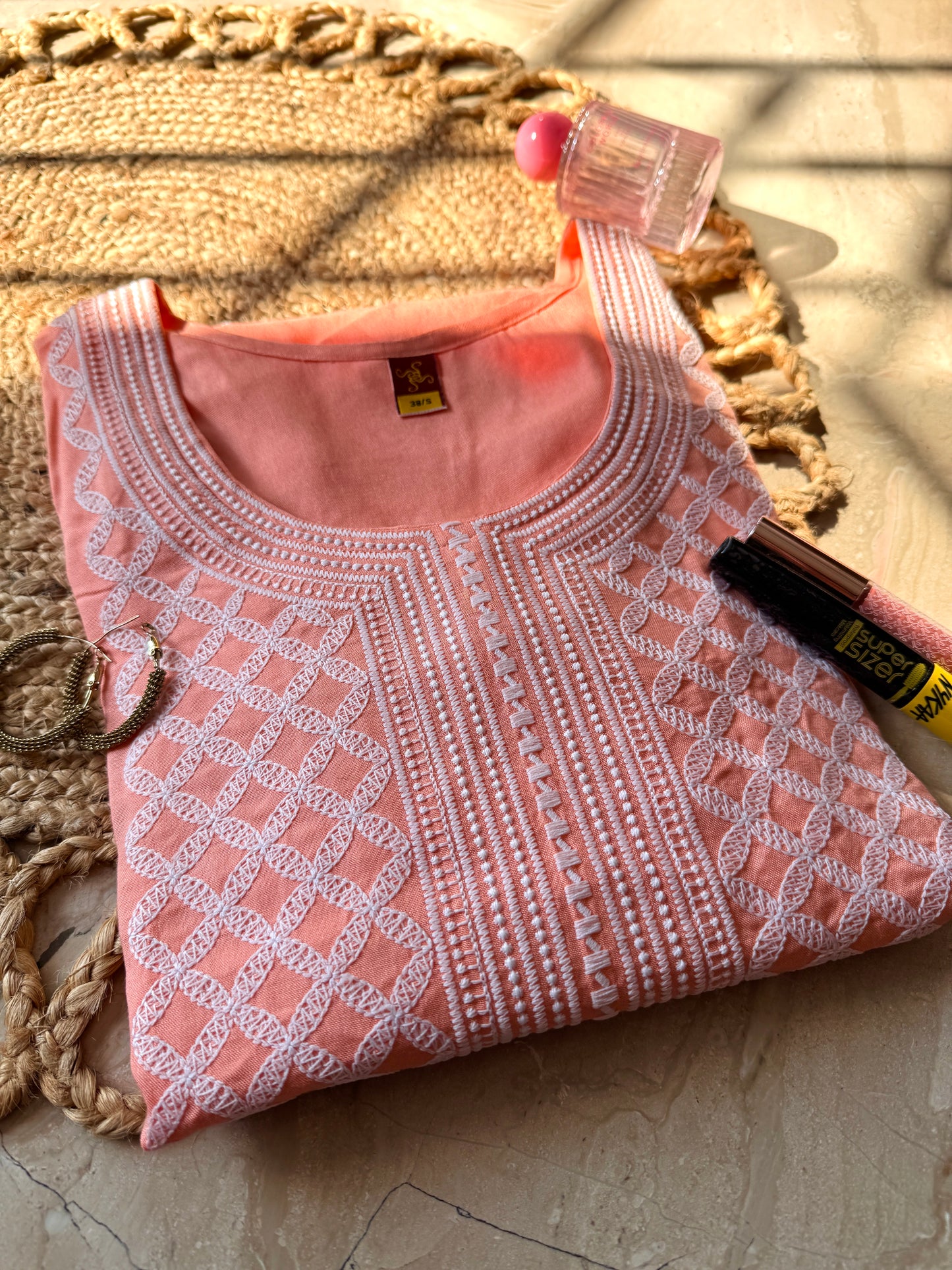 Peach Glow Chikankari Kurti (Women)