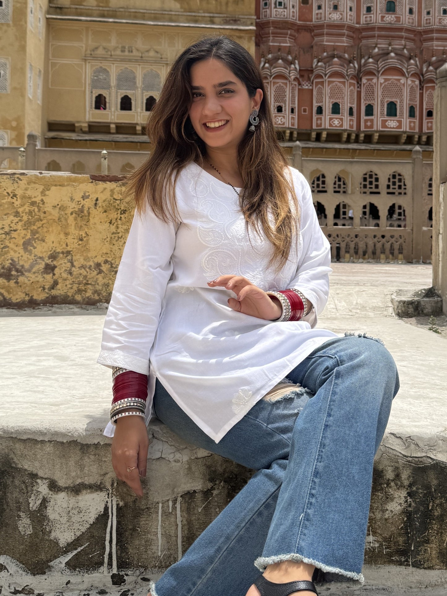 Pearl White Chikankari Kurti (Women)