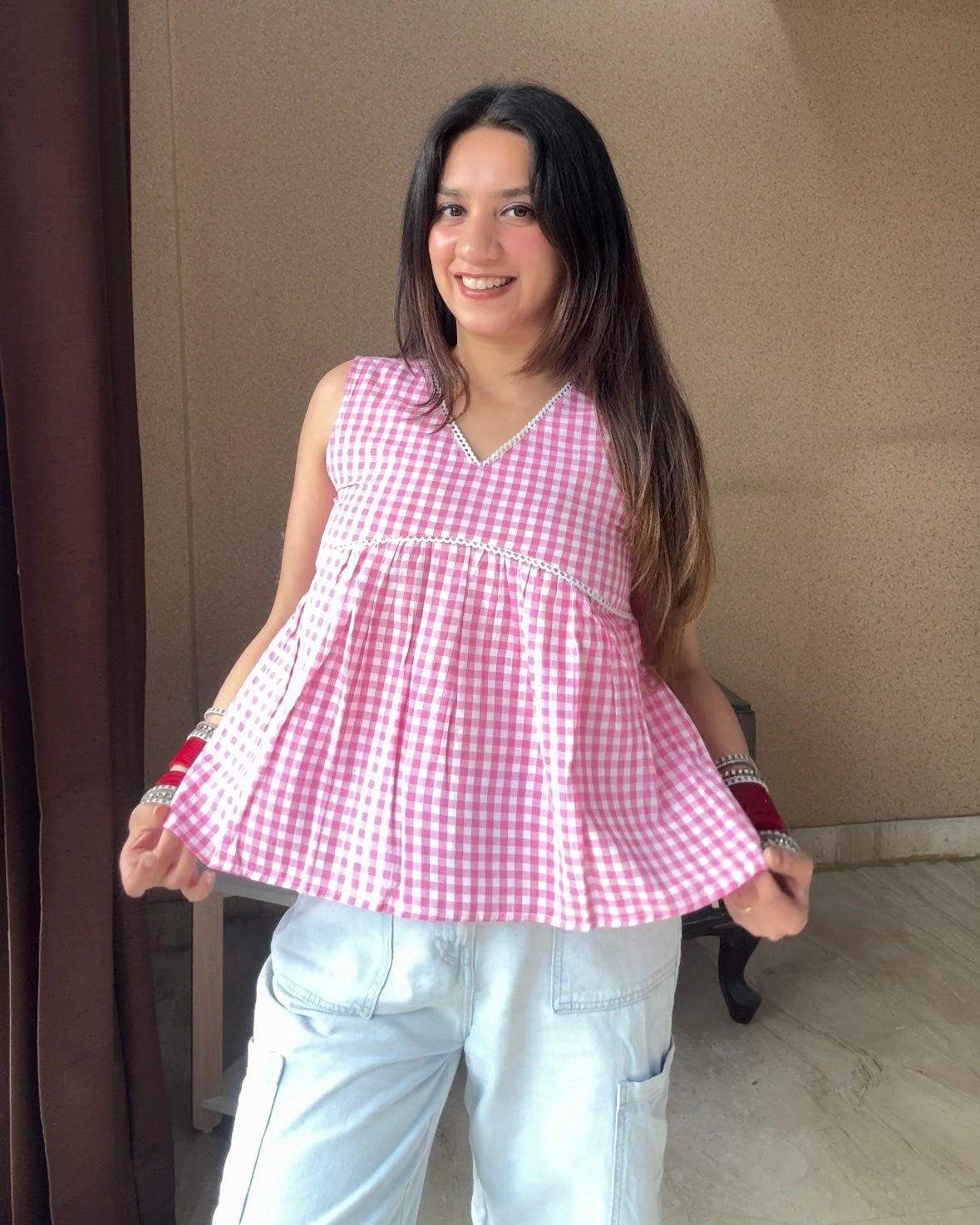 Blush Gingham Top (women)