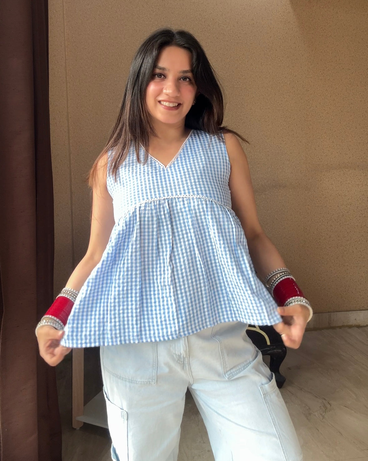 Clouds Gingham Top (women)