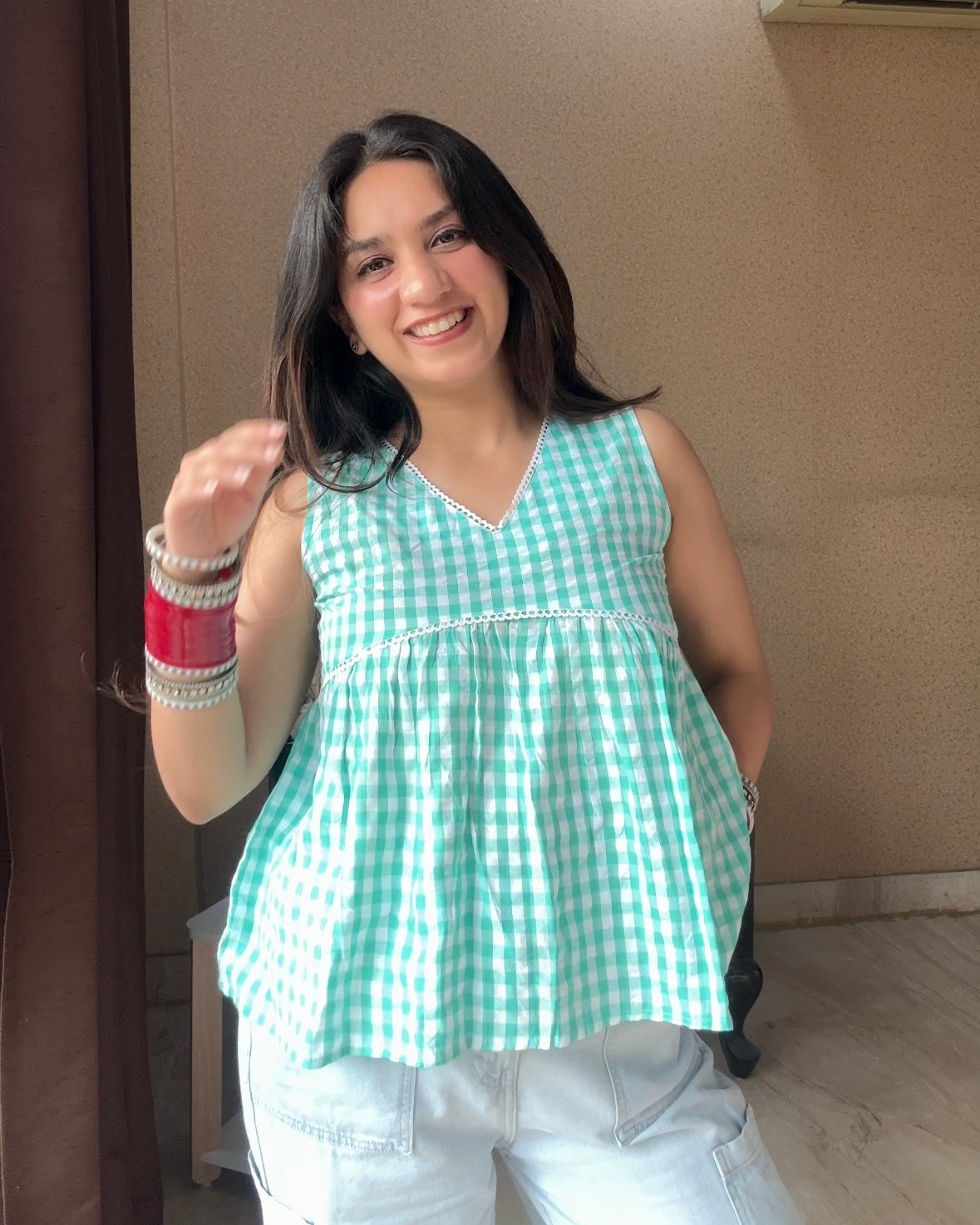 Mint Gingham Top (women)