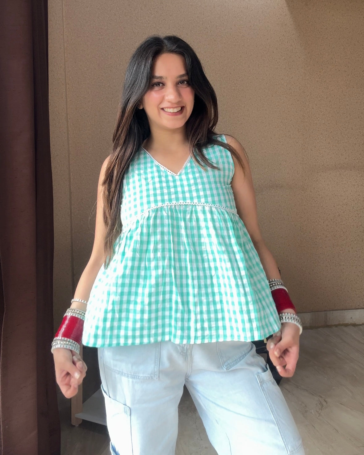 Mint Gingham Top (women)
