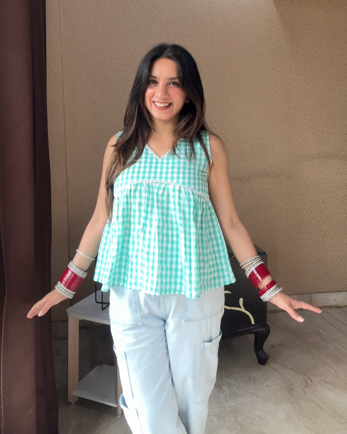 Mint Gingham Top (women)