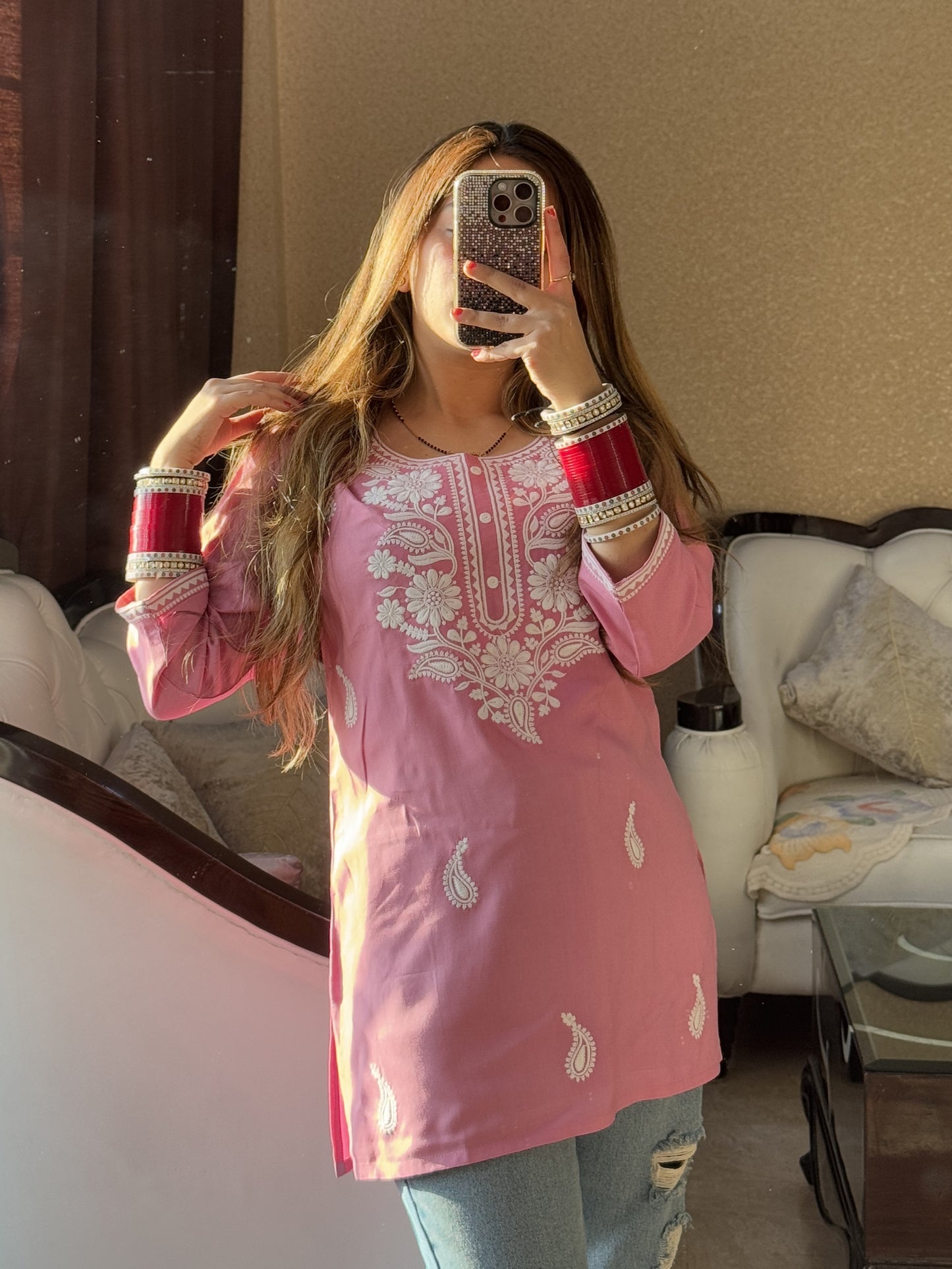 Petal Pink Chikankari Kurti (Women)
