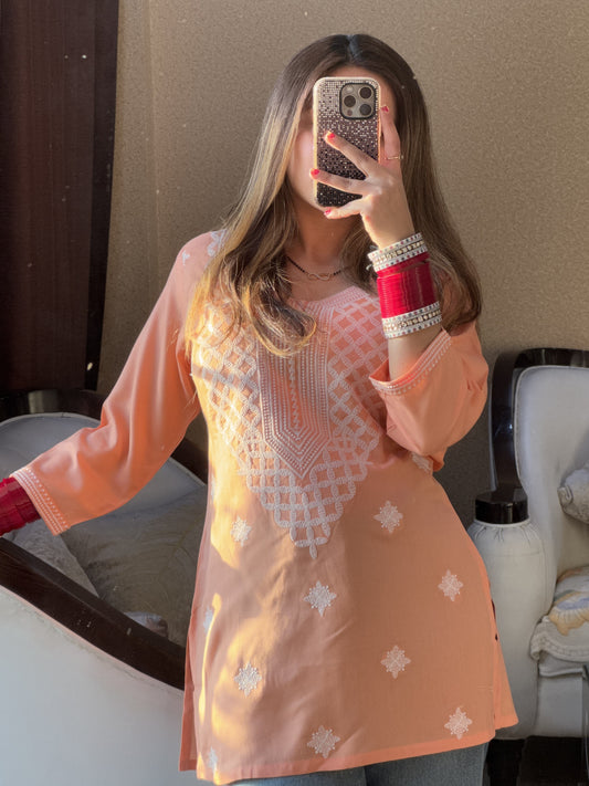 Peach Glow Chikankari Kurti (Women)