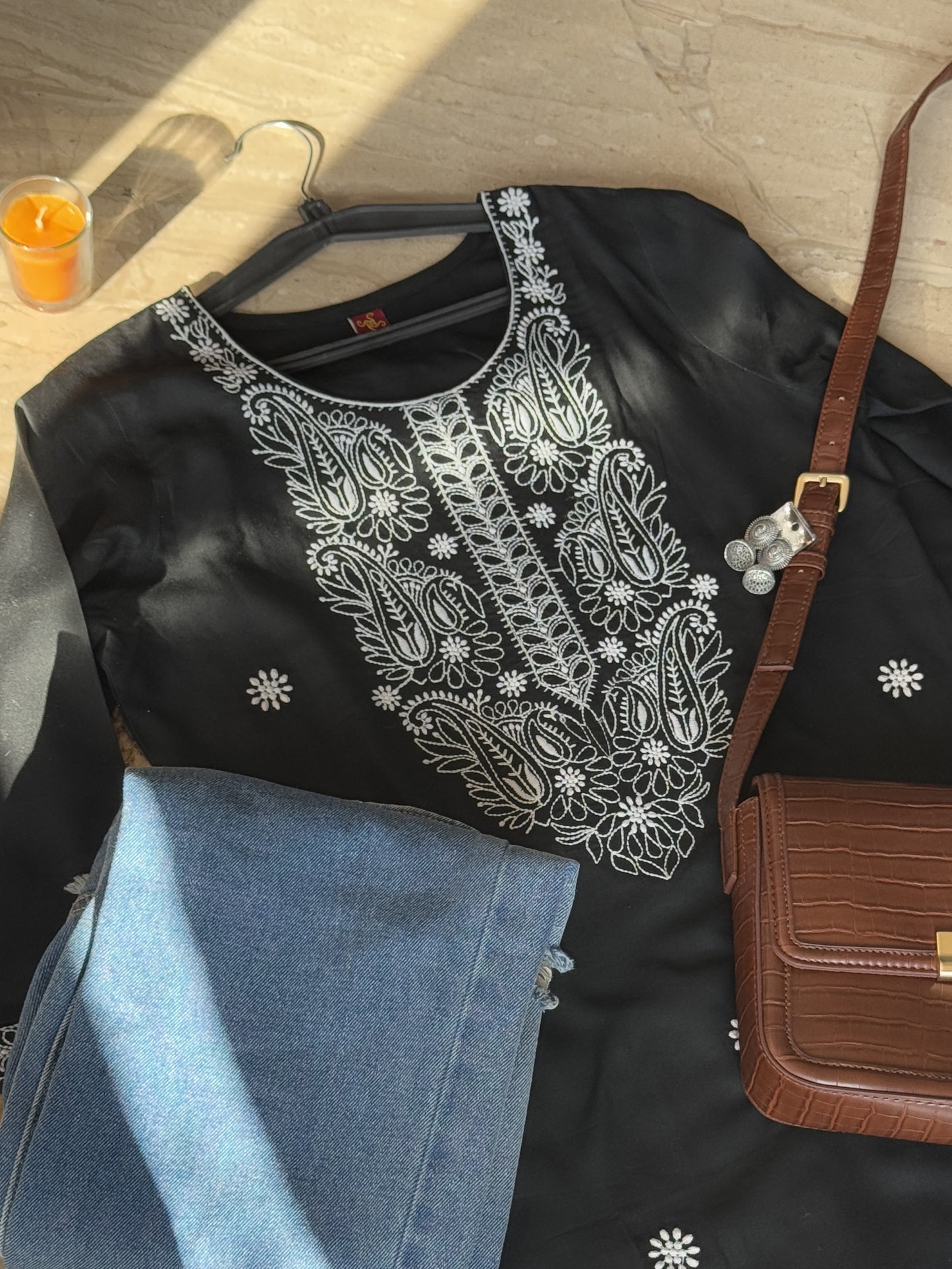 Black Blossom Chikankari Kurti (Women)