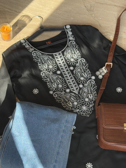 Black Blossom Chikankari Kurti (Women)