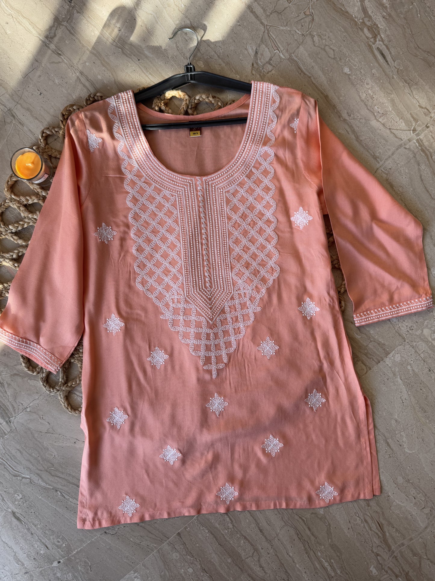 Peach Glow Chikankari Kurti (Women)